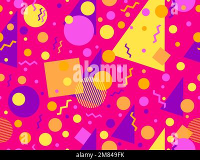 Seamless pattern with geometric shapes in 80s memphis style. Colorful geometric pattern. Design for promotional products, wrapping paper, brochures an Stock Vector
