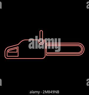 Neon chainsaw Petrol chain saw Lumberjack tool red color vector illustration image flat style light Stock Vector