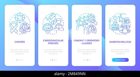Chronic diseases major groups blue gradient onboarding mobile app screen Stock Vector