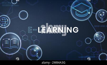 E-learning education template vector technology ad banner Stock Vector