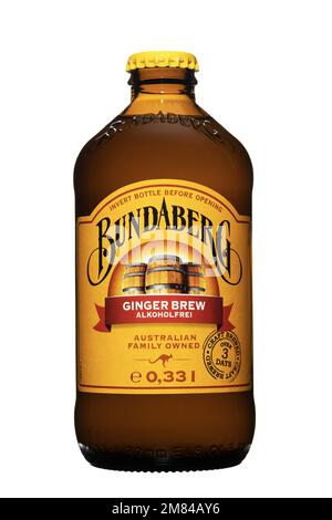 Bottle of Original Bundaberg Beer isolated on white background. Stock Photo