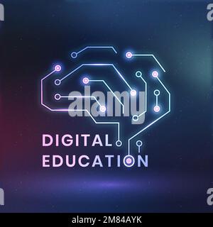 Digital education logo template vector with AI brain graphic Stock Vector