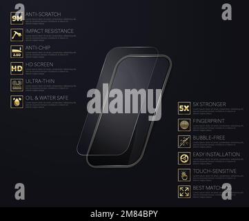 Top phone screen glass protection Stock Vector