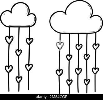 Hand drawn cloud raining with hearts doodle vector illustration. Stock Vector