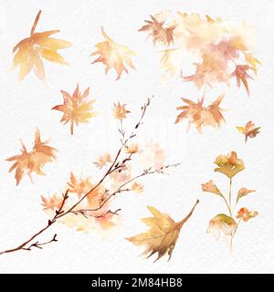 Autumn leaves set watercolor vector orange seasonal graphic Stock Vector