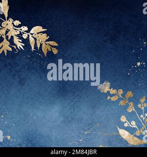 Winter floral border background vector in blue with leaf watercolor illustration Stock Vector