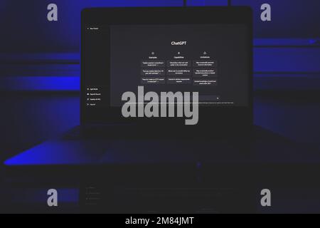 ChatGPT on computer. Chat GPT is artificial intelligence AI chatbot which was launched by OpenAI Stock Photo