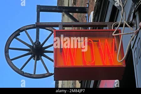 Wow, neon sign, 11 Wellington Quay, Temple Bar, Dublin Southside, Co. Dublin, D02 XY28, Eire, Ireland Stock Photo