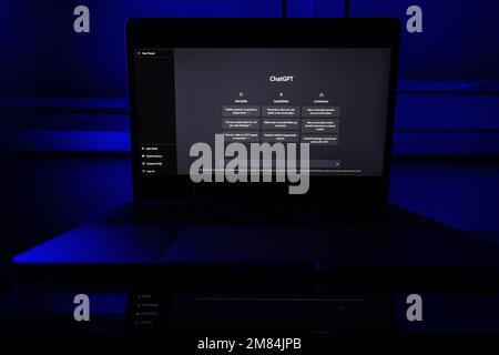 ChatGPT on computer. Chat GPT is artificial intelligence AI chatbot which was launched by OpenAI Stock Photo