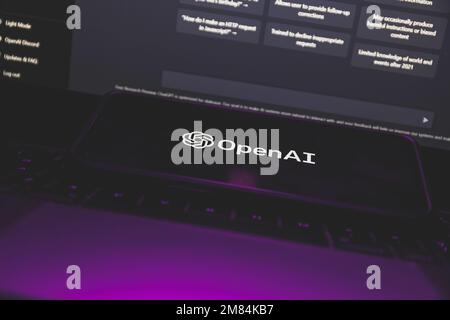 ChatGPT on computer. Chat GPT is artificial intelligence AI chatbot which was launched by OpenAI Stock Photo