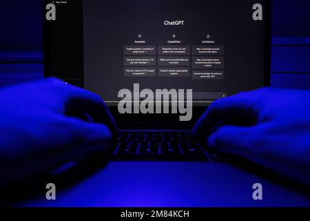 ChatGPT on computer. Chat GPT is artificial intelligence AI chatbot which was launched by OpenAI Stock Photo