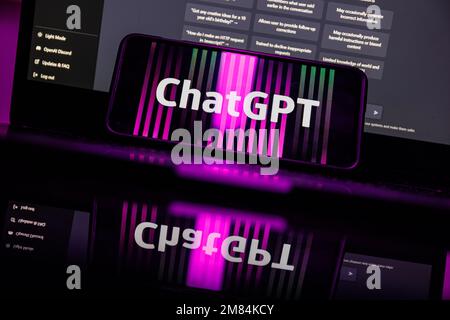 ChatGPT on computer. Chat GPT is artificial intelligence AI chatbot which was launched by OpenAI Stock Photo