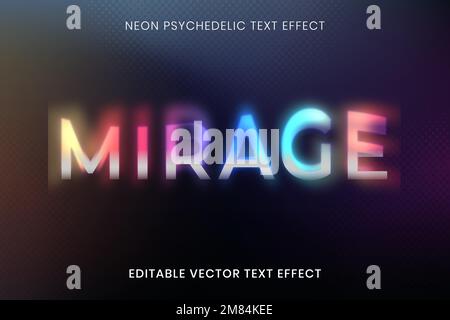 Editable text effect vector template, neon psychedelic typography Stock Vector