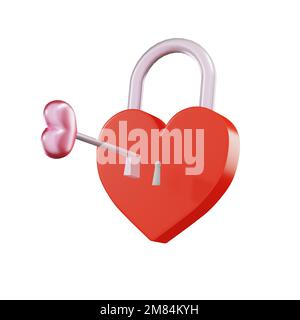 heart lock and key 3d icon Stock Photo