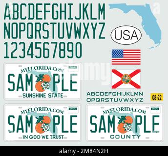 Florida License car plate pattern design, with numbers, letters and symbols, United States of America, vector illustration Stock Vector