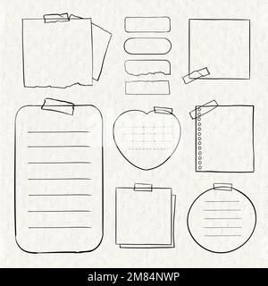 Doodle memo, hand drawn notepaper, art school sketch papers vector sto By  Microvector