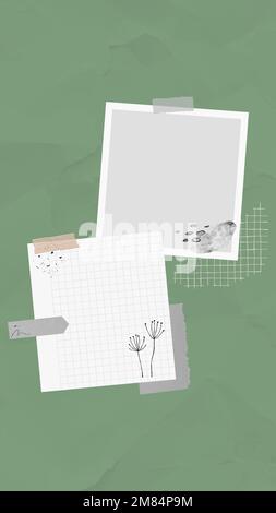 Sticker note vector memo note in memphis style, taped on green background Stock Vector