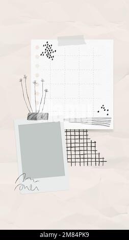 Digital note vector paper note collage with flowers Stock Vector