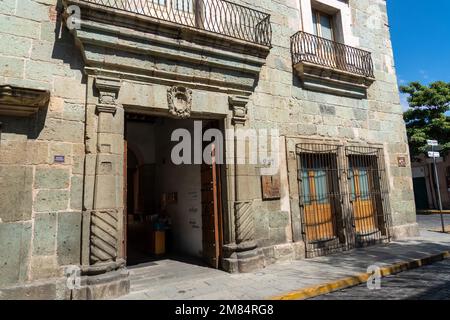 Facade of the Textile Museum of Oaxaca or Museo Textil de Oaxaca in the historic center of Oaxaca, Mexico.  The building was constructed as a home in Stock Photo