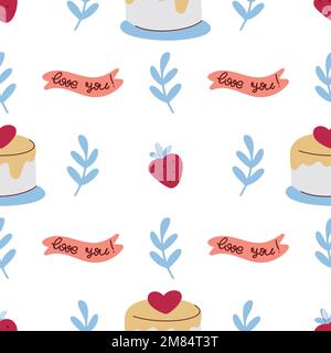 Cakes and strawberries seamless pattern Stock Vector