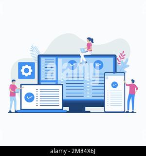 Cross platform software illustration concept. Illustration for websites, landing pages, mobile applications, posters and banners Stock Vector