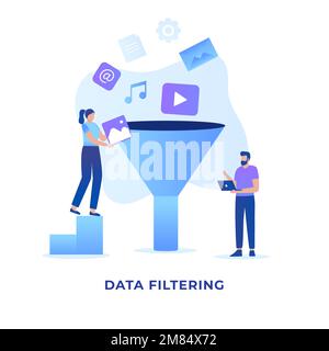 Flat illustration data filtering concept. Illustration for websites, landing pages, mobile applications, posters and banners Stock Vector