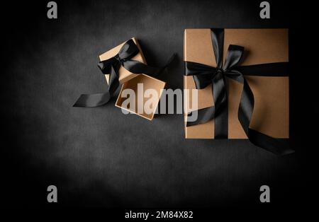 Gift boxes on a dark background. Stock Photo