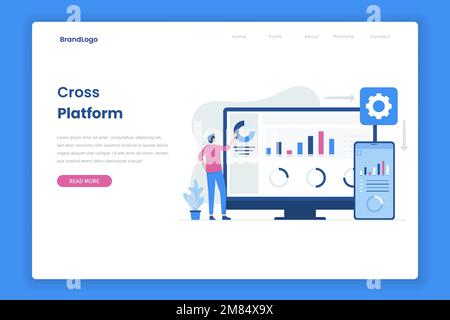 Cross platform software concept landing page. Illustration for websites, landing pages, mobile applications, posters and banners. Stock Vector