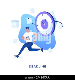 Flat illustration people are being chased by deadlines. Illustration for websites, landing pages, mobile applications, posters and banners Stock Vector