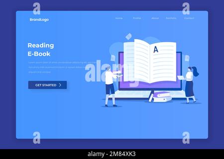Ebook reading illustration concept. Illustration for websites, landing pages, mobile applications, posters and banners. Stock Vector