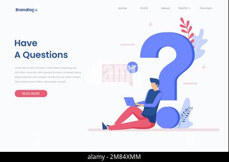 FAQ illustration landing page concept. That design can be used for websites, landing pages, UI, mobile applications, posters, banners Stock Vector