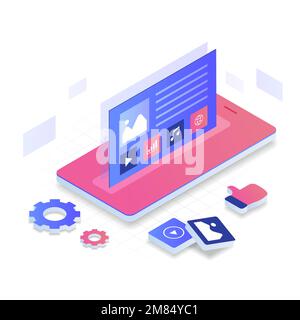 Internet content vector isometric illustration concept. Illustration for websites, landing pages, mobile applications, posters and banners. Stock Vector