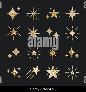 Sparkling stars vector icon set with glitter texture Stock Vector