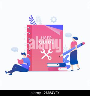 User manual book flat vector concept. Illustration for websites, landing pages, mobile applications, posters and banners. Stock Vector