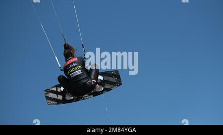 Leucate, France – April 29 & 30, 2022: World Wind Championship preparation and training of athletes in kitesurf, wingsurf, windsurf in Leucate-La Fran Stock Photo