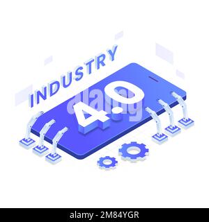 Industry 4.0 vector isometric illustration concept. Illustration for websites, landing pages, mobile applications, posters and banners. Stock Vector