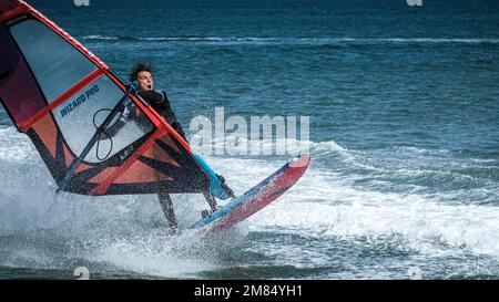 Leucate, France – April 29 & 30, 2022: World Wind Championship preparation and training of athletes in kitesurf, wingsurf, windsurf in Leucate-La Fran Stock Photo