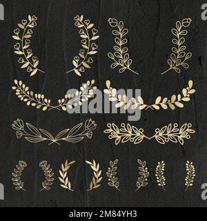 Wreath vector gold floral luxury style set Stock Vector