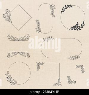 Frame vector in black floral ornament style set Stock Vector