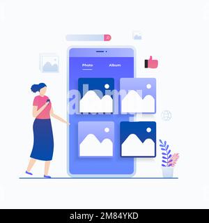 Mobile gallery illustration concept. Illustration for websites, landing pages, mobile applications, posters and banners Stock Vector