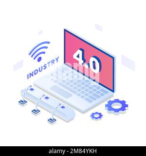 Industry 4.0 vector isometric illustration concept. Illustration for websites, landing pages, mobile applications, posters and banners. Stock Vector