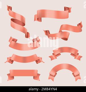 Ribbon banner vector art, rose gold realistic label design Stock Vector