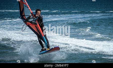 Leucate-La Franqui France – April 29 & 30, 2022: World Wind Championship preparation and training of athletes in kitesurf, wingsurf, windsurf Stock Photo