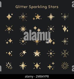Sparkling stars vector icon set with glitter texture Stock Vector