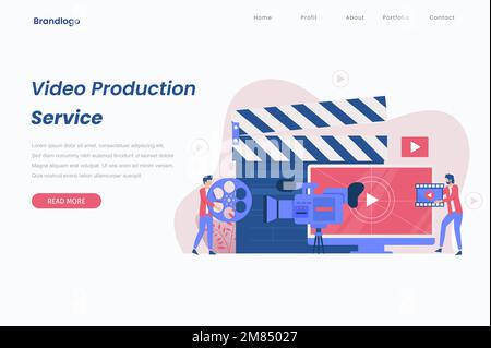 Video production illustration landing page concept. Illustrations for websites, landing pages, mobile apps, posters and banners. Stock Vector