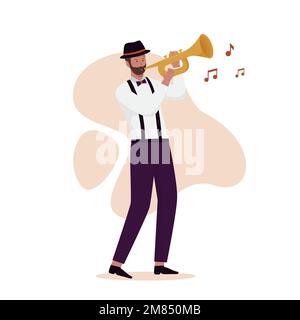 Men blowing in saxophone illustration concept. Illustration for websites, landing pages, mobile applications, posters and banners. Stock Vector