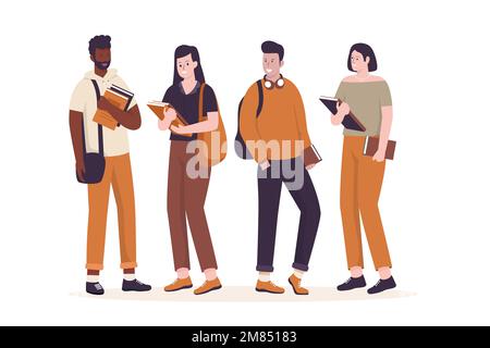 Collection of college students set. Illustrations for websites, landing pages, mobile apps, posters and banners. Trendy flat vector illustration Stock Vector