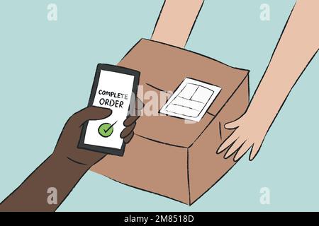 Cashless parcel delivery doodle vector contactless concept Stock Vector