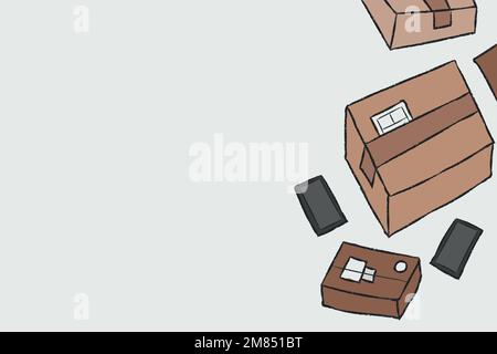 Parcel delivery doodle vector online shopping background Stock Vector
