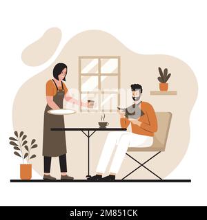 Vector illustration of people reading book in coffee shop. Illustration for website, landing page, mobile app, poster and banner. Stock Vector
